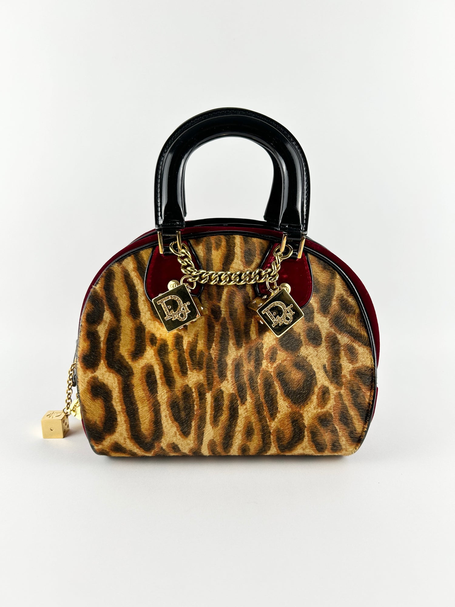 Vintage Christian Dior Leopard Print Ponyhair Gambler Dice Handbag (2004) RARE