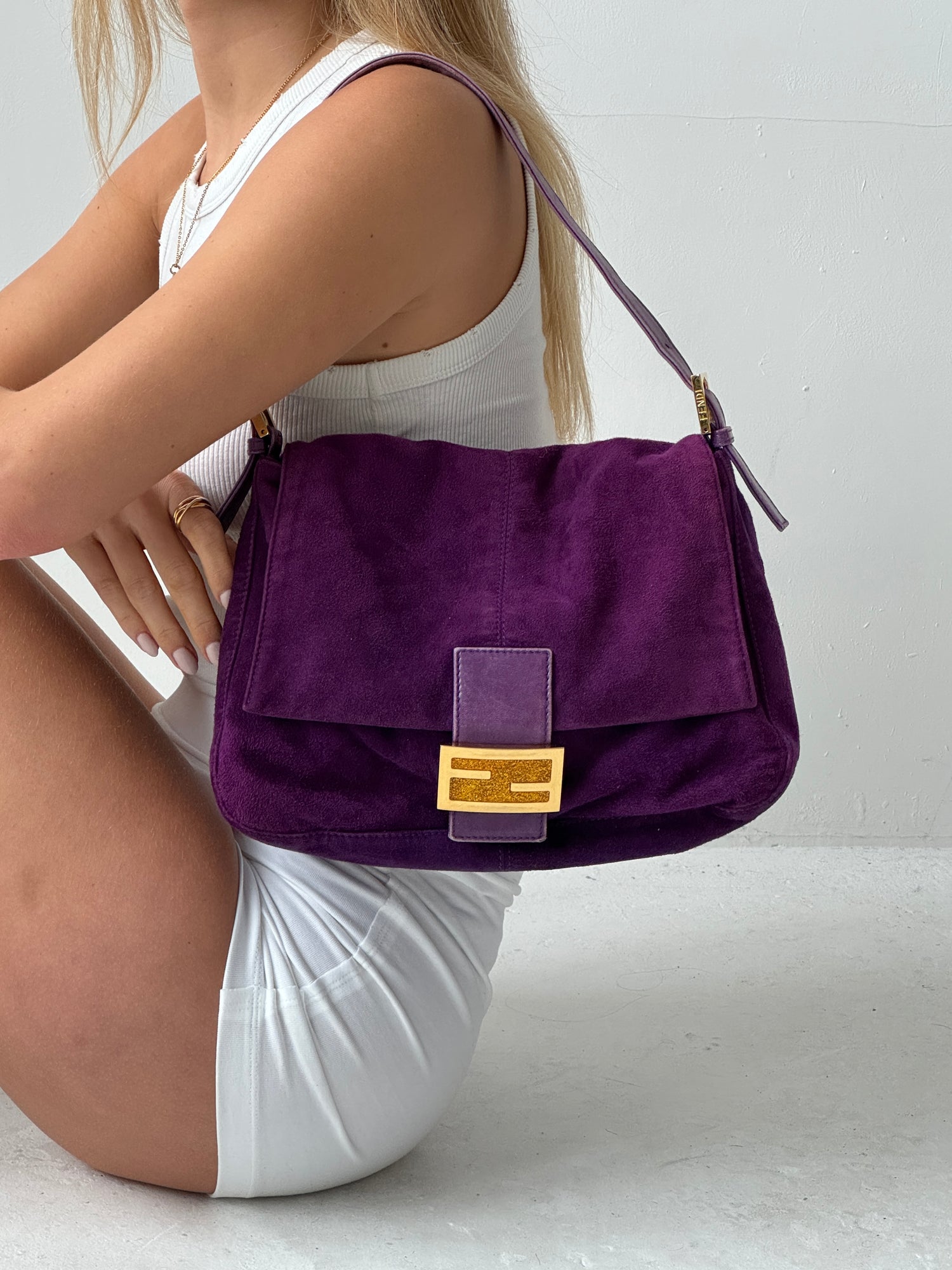 Vintage Fendi Purple Suede Mamma Baguette Shoulder Bag