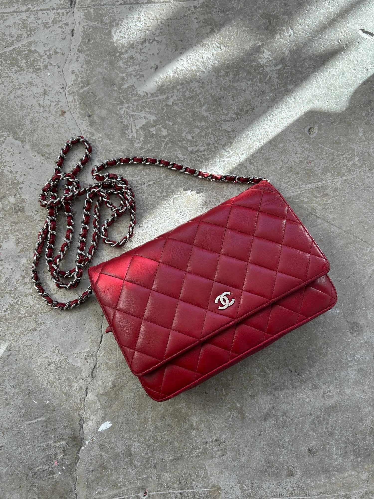 Chanel Red Lambskin Wallet on Chain (WOC) Bag SHW (2012)