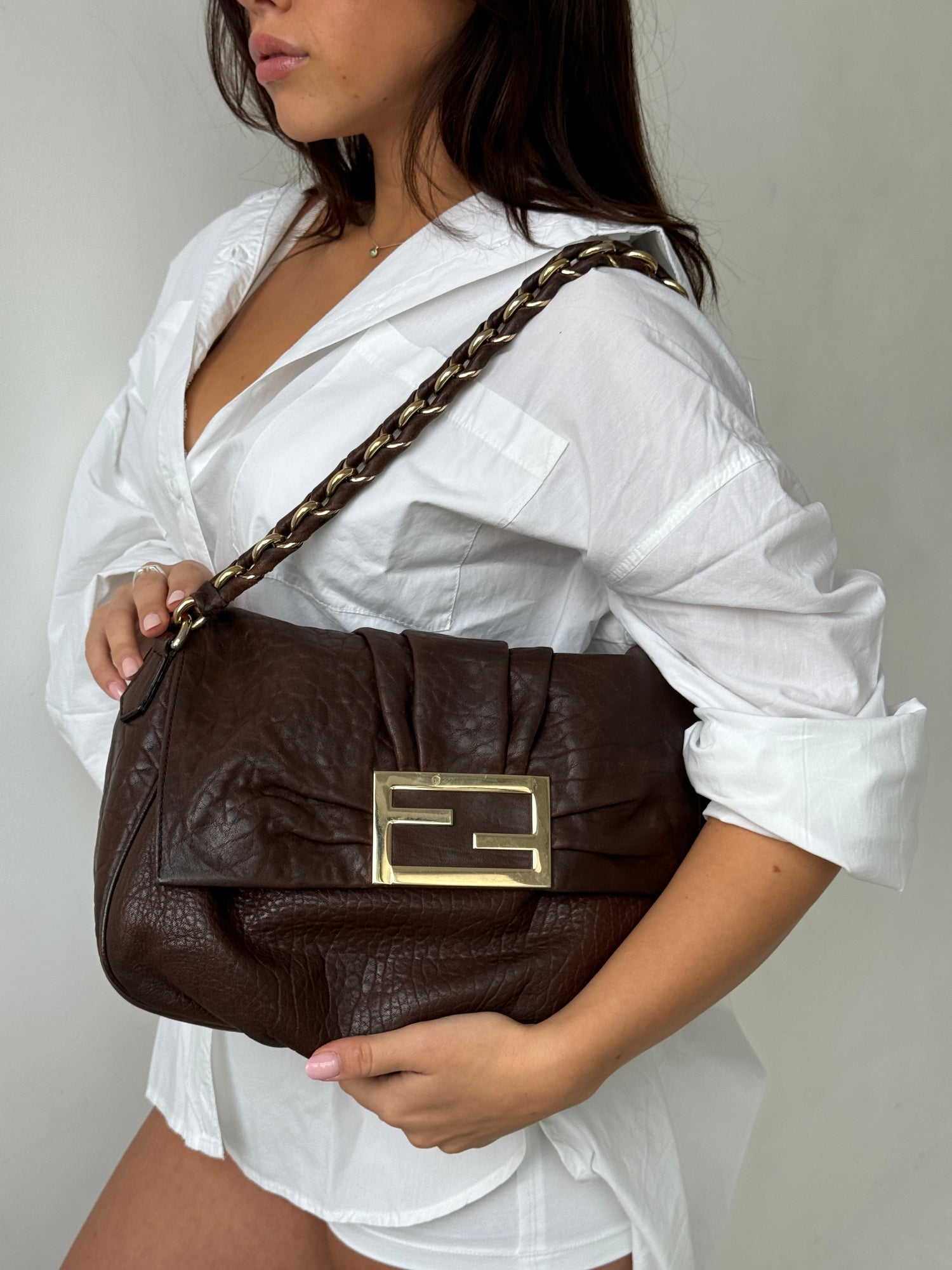 Fendi Brown Mia Flap Chain Shoulder Bag