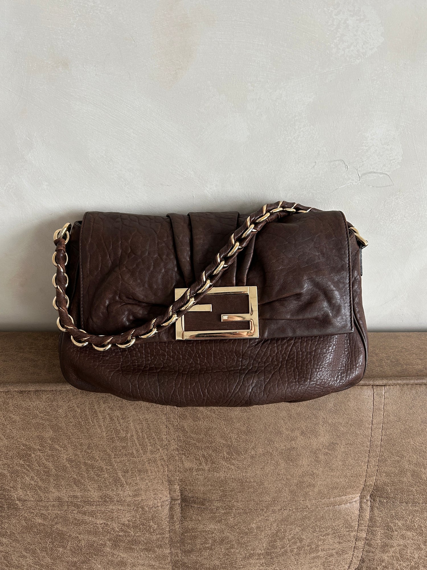 Fendi Brown Mia Flap Chain Shoulder Bag