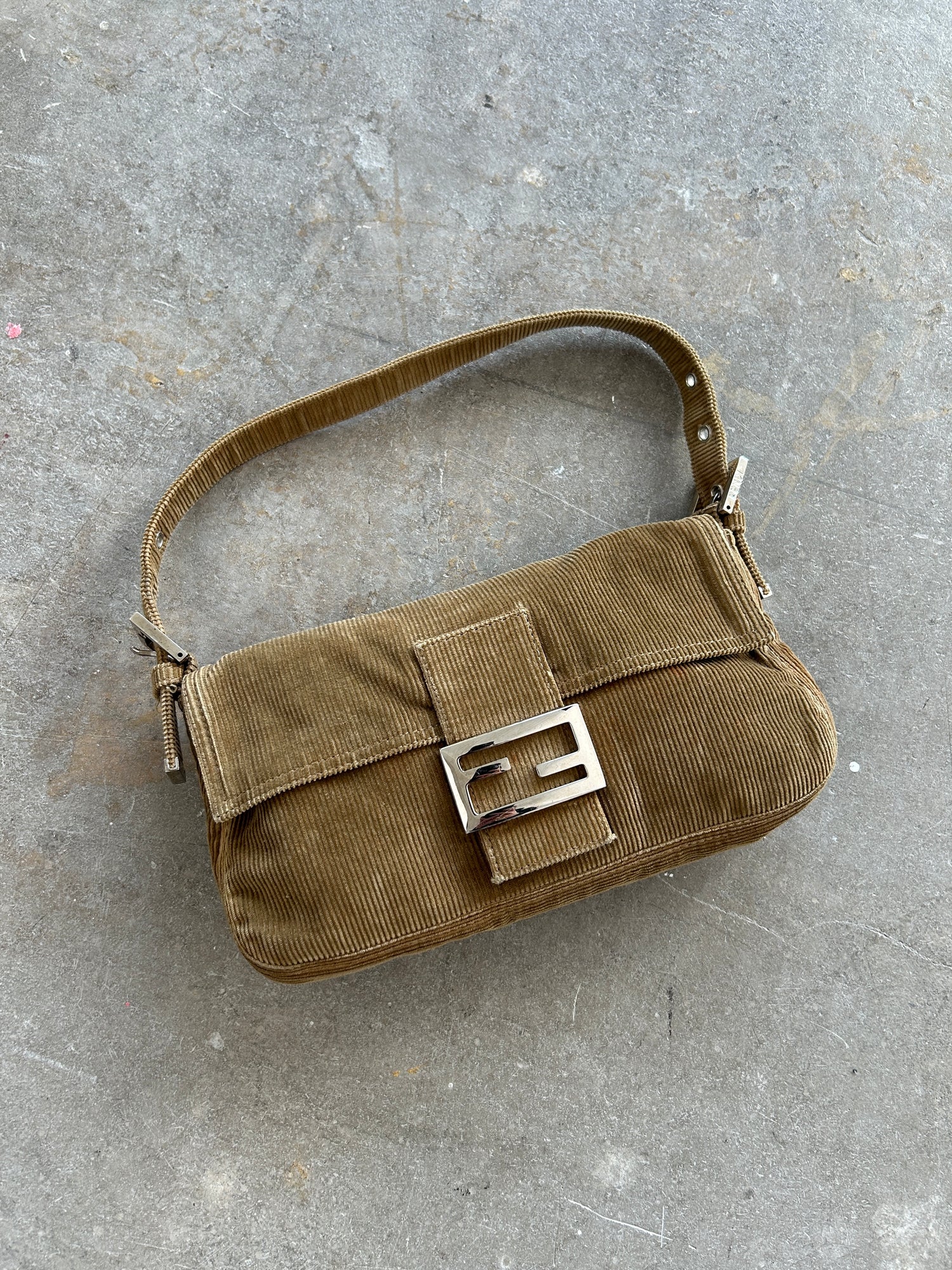 Vintage Fendi Corduroy Baguette Shoulder Bag