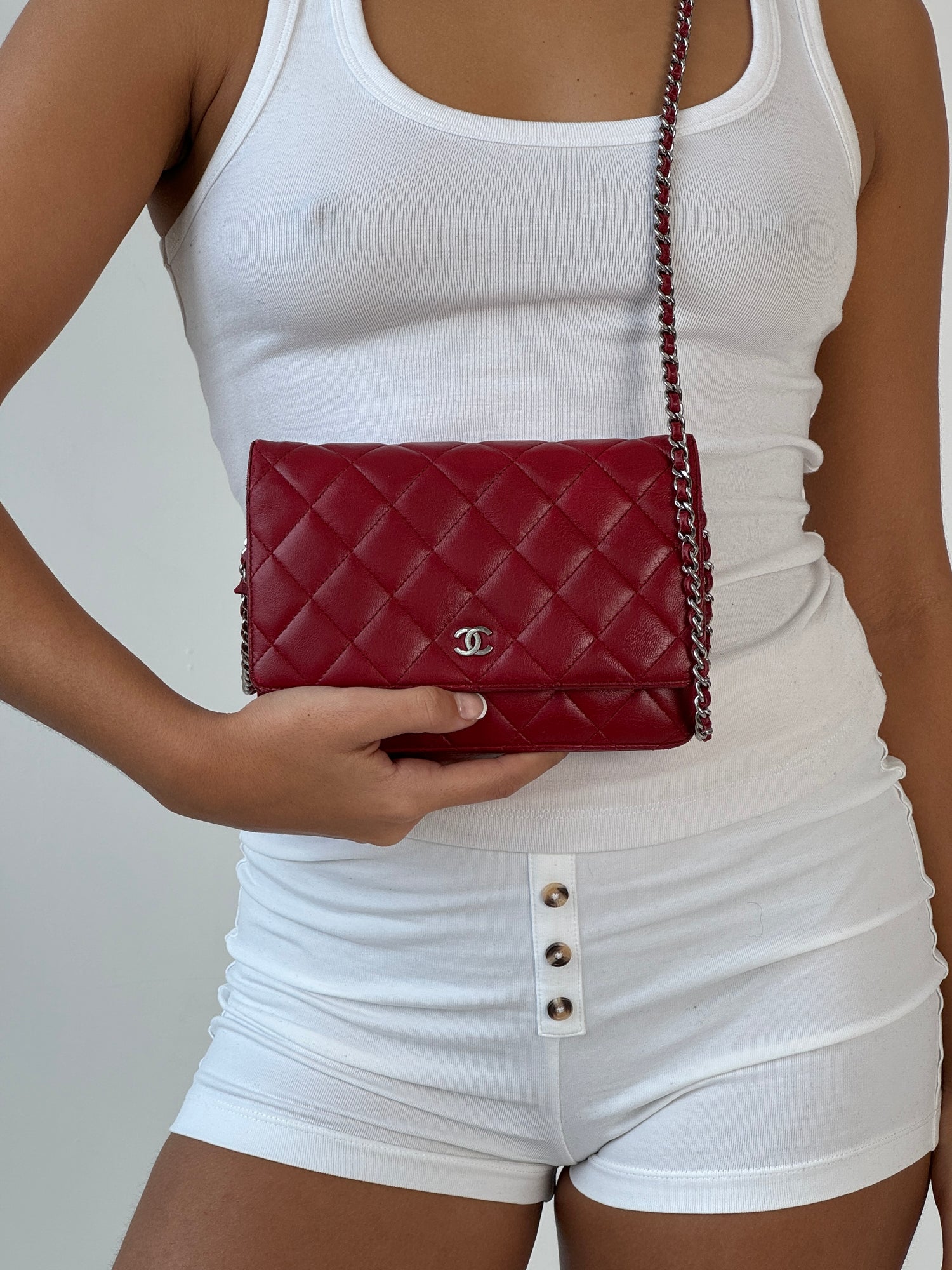 Chanel Red Lambskin Wallet on Chain (WOC) Bag SHW (2012)