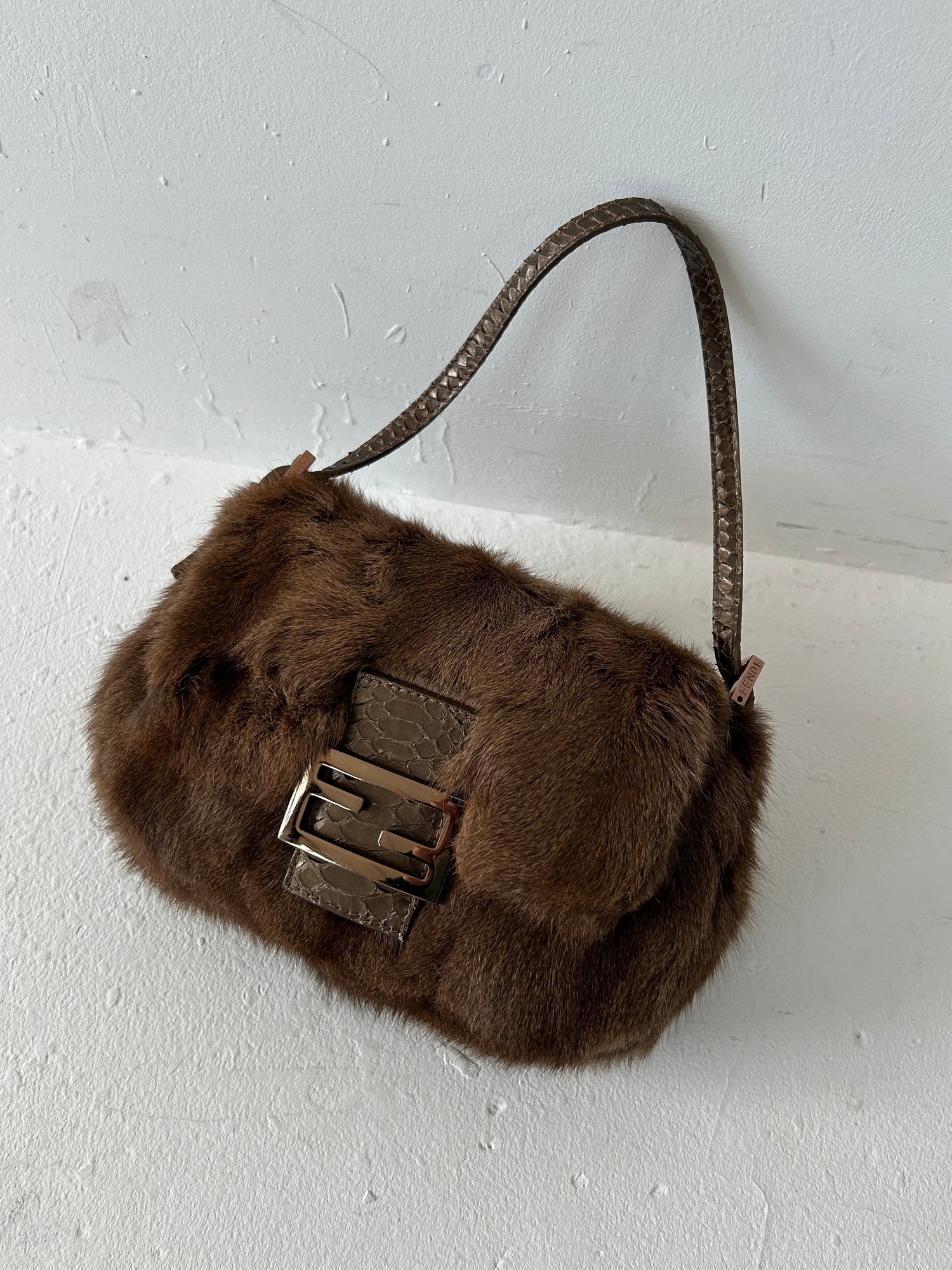 Vintage Fendi Mink Fur Mini Baguette Shoulder Bag