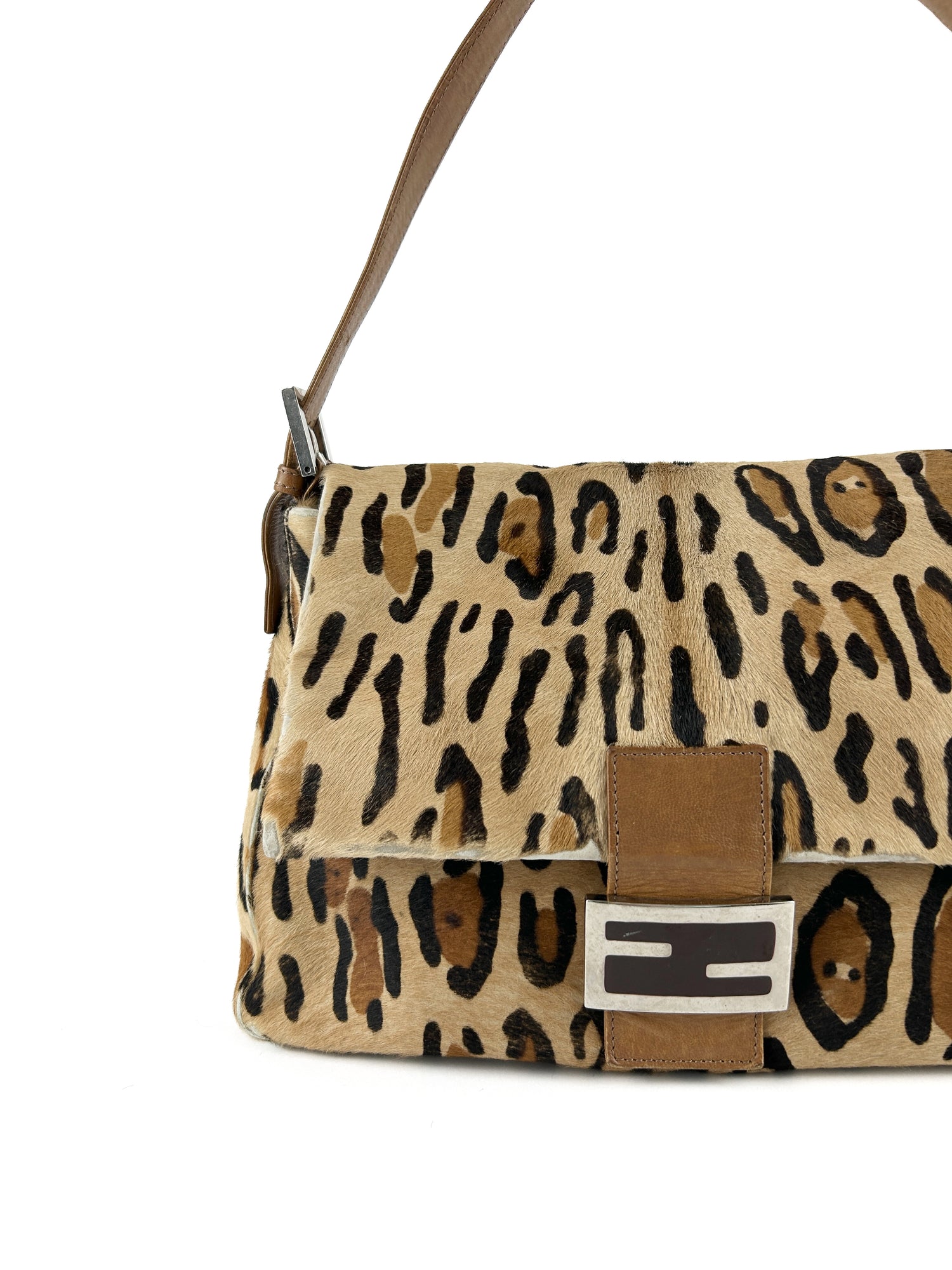 Vintage Fendi Animal Print Calf Hair Mamma Baguette Shoulder Bag