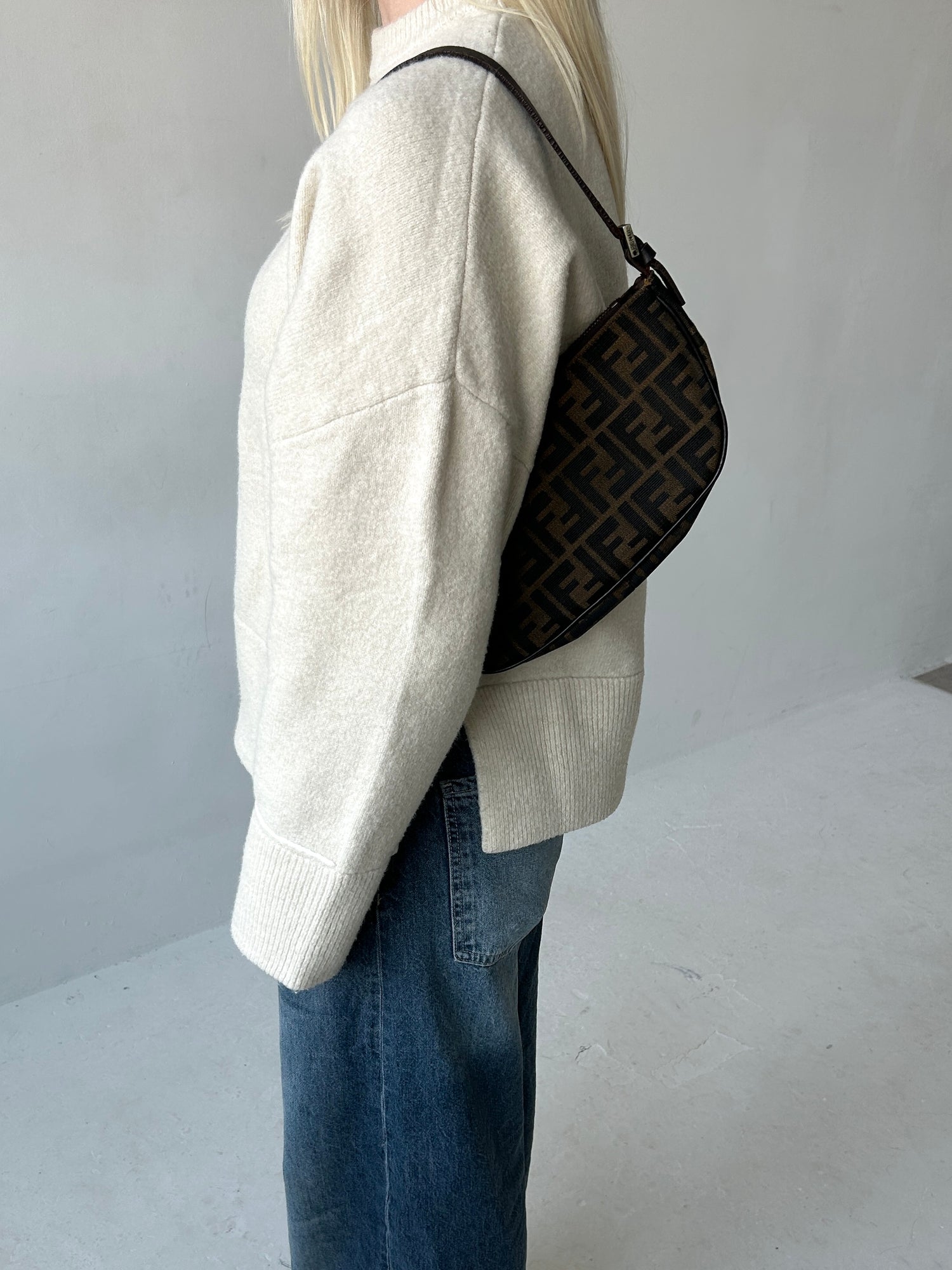 Vintage Fendi Zucca Half Moon Shoulder Bag