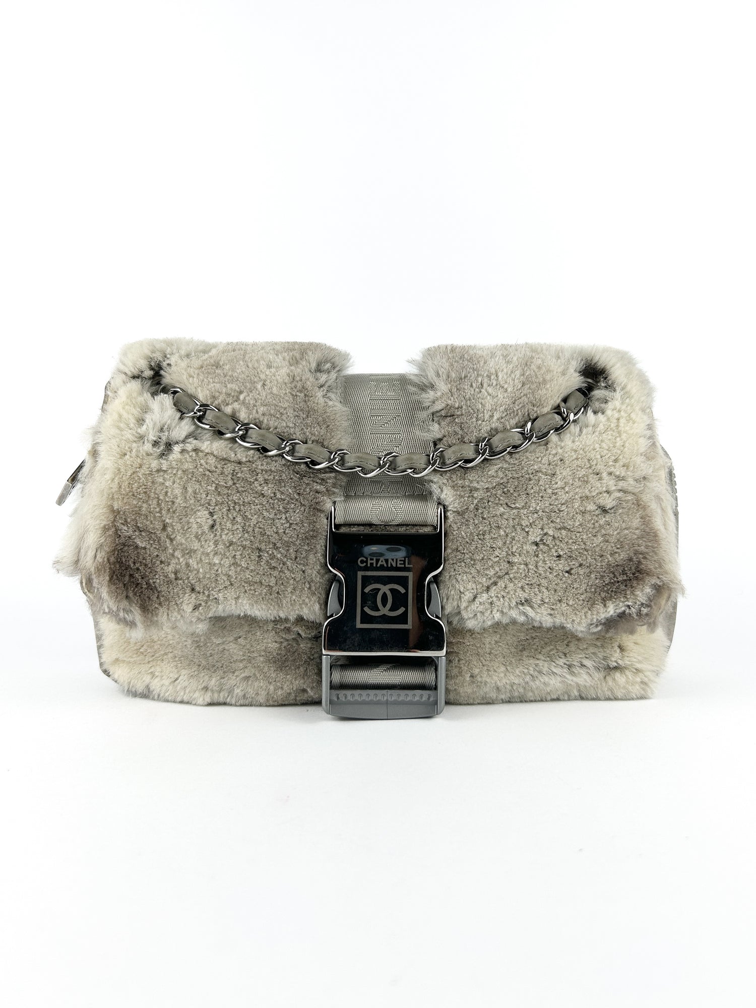 Vintage Chanel Sports Grey Lapin Fur Technical Handbag (2005)