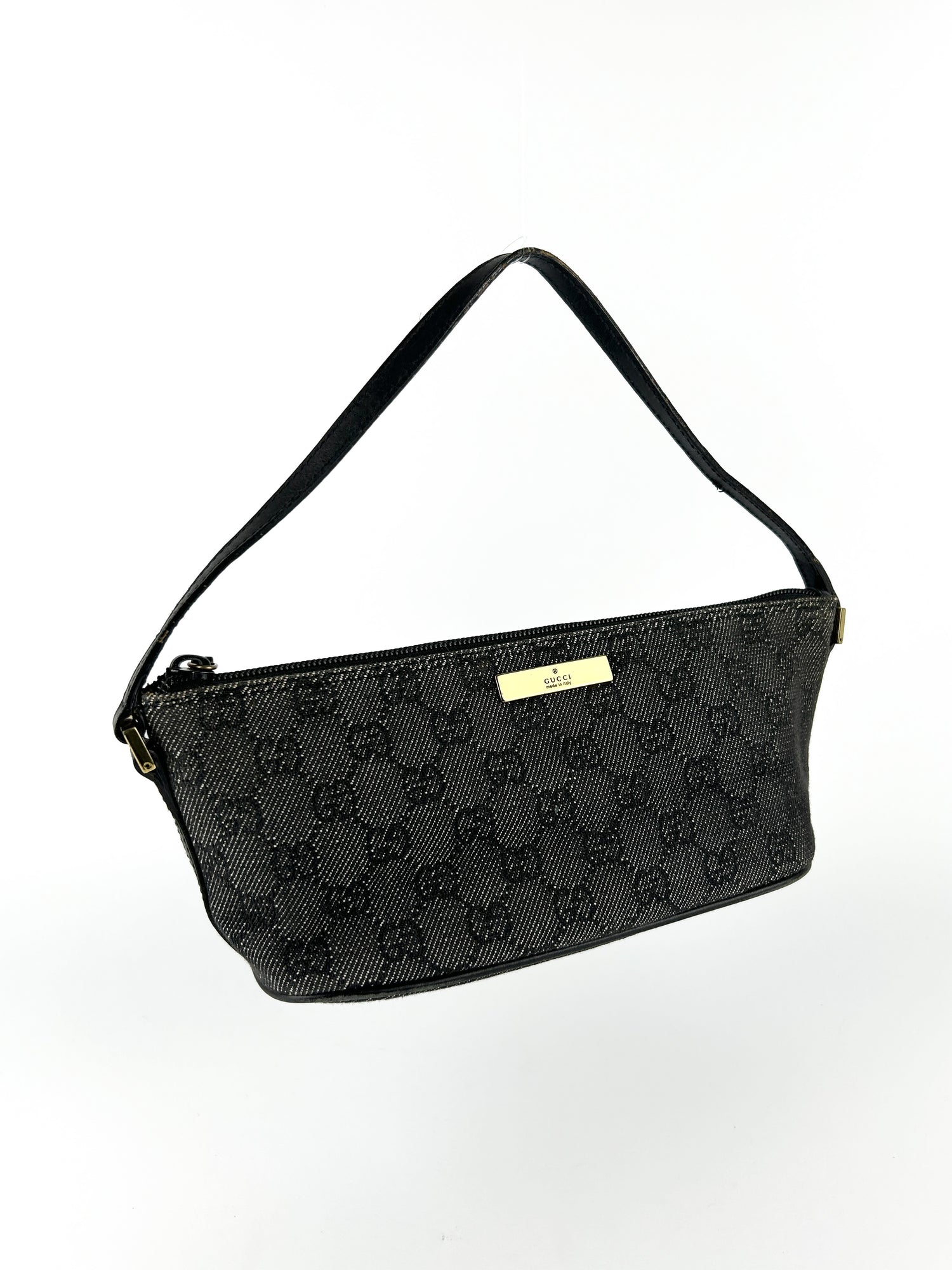 Vintage Gucci Monogram Pochette Boat Bag (Grey/Black)